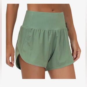THE GYM PEOPLE High Waisted Running Shorts Jasmine Green M